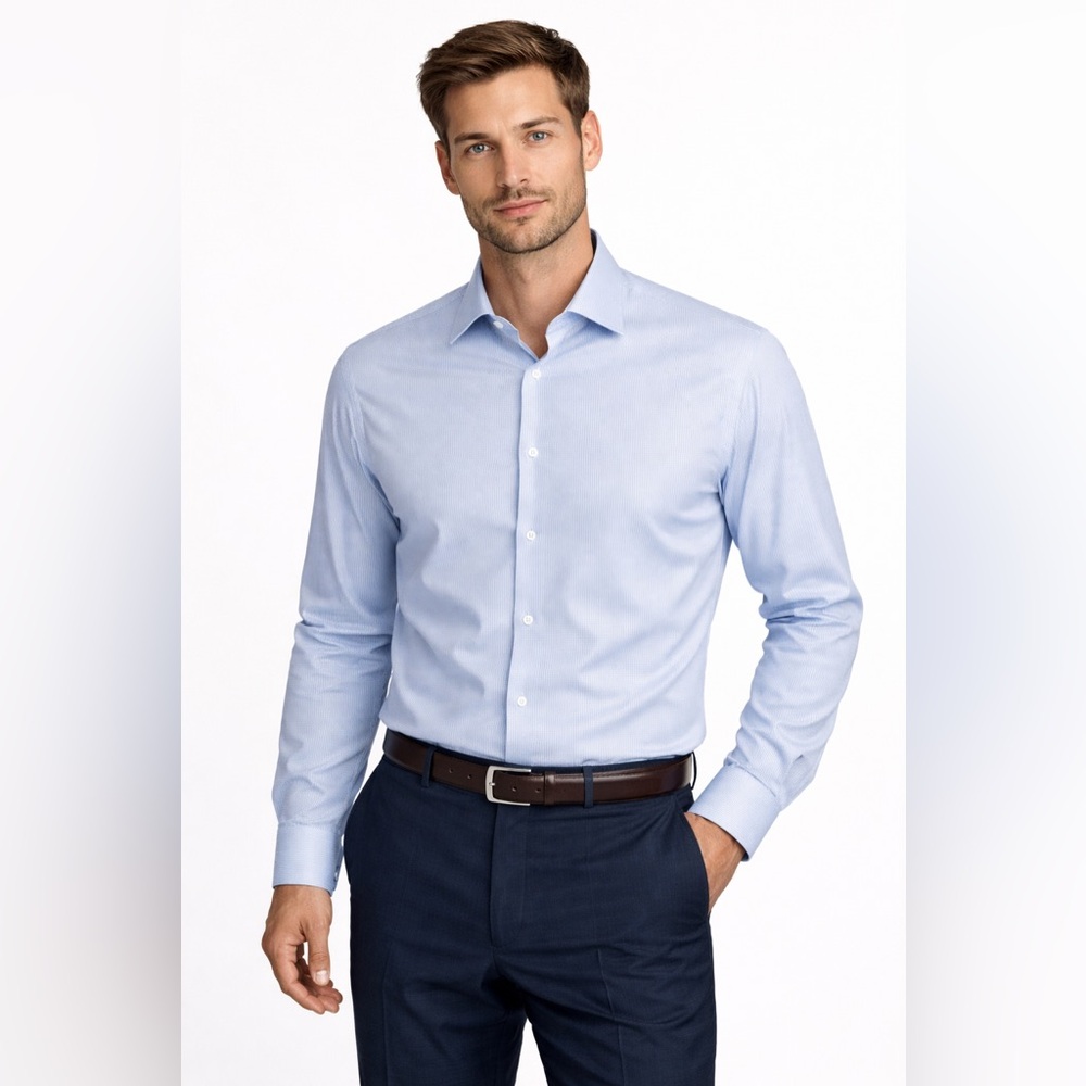 Hugo Boss Men’s Button Up Dress Shirt Regular Fit Blue Stripe Size 16.5 & 34/35